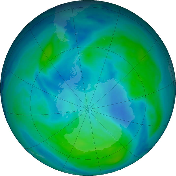 Antarctic ozone map for 28 February 2017